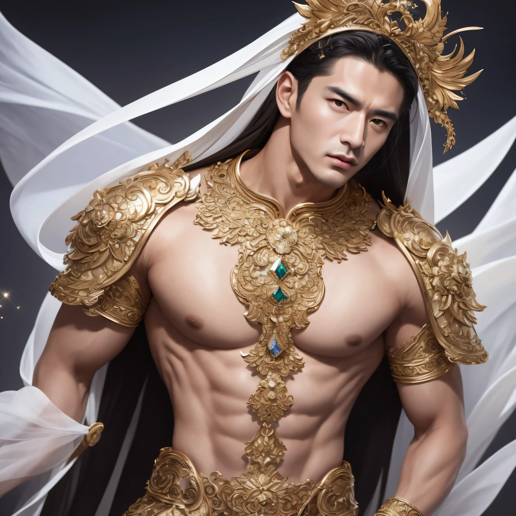 An Alafiid man holds a large white number 3 in front of a gray background, dragon, author：Li Song, author：Cold plum, Leng Jun, inspired by Huang Gongwang, author：Sun Long, Huang Longli, inspired by Wen Zhengming, by Zhou Fang, steve zheng, author：Barbara Longi, inspired by Wang Zhenpeng, Reality, masterpiece, best quality, high resolution, Very detailed), A young handsome man posing nude，Surrounded by crystals, Crystal personified as a man, 18-year-old male, Vibrant colors, Realistic lighting, sparkling reflections, Bright and transparent skin, Contoured physique, intense gaze, Salient features, Chiseled jawline, Messy hair, Confident and relaxed posture, Artistic Composition, elegant gesture, charming and seductive expression, The man&#39;s body is covered with intricate crystals, Creates a mesmerizing and ethereal effect, Attention to detail, Perfect texture, A fusion of reality and fantasy, Incredible depth and dimension, The smoothness of the man&#39;s skin and the texture of the crystal create a striking contrast, The seamless integration of the human form into the crystalline environment, Evoke a sense of elegance, beauty, and mysterious, A powerful symbol of purity and strength embodied by the element of crystal, Skillful use of shadows and highlights to enhance the three-dimensional quality of an image, Use color wisely，Create a fantastic atmosphere, Exquisite and subtle light and shadow differences, Create visual impact、Emotionally powerful scenes, Exquisite craftsmanship and skilled execution, 