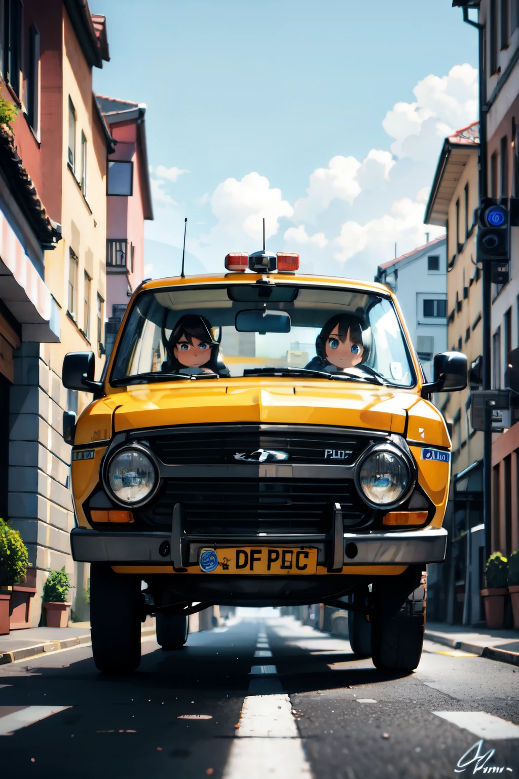 Cartoon Police Car,Standing painting style