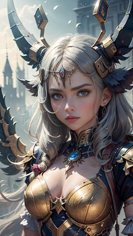 An animal with a human head and golden horns, Dragoon portrait, Mystic Anubis Valkyrie, Long legs, cyber armor, Golden Boot, Highly detailed fantasy characters, 8k detail fantasy,