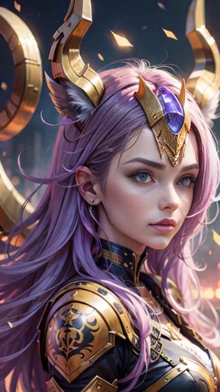 An animal with a human head and golden horns, Dragoon portrait, Mystic Anubis Valkyrie, Long legs, cyber armor, Golden Boot, Highly detailed fantasy characters, 8k detail fantasy,