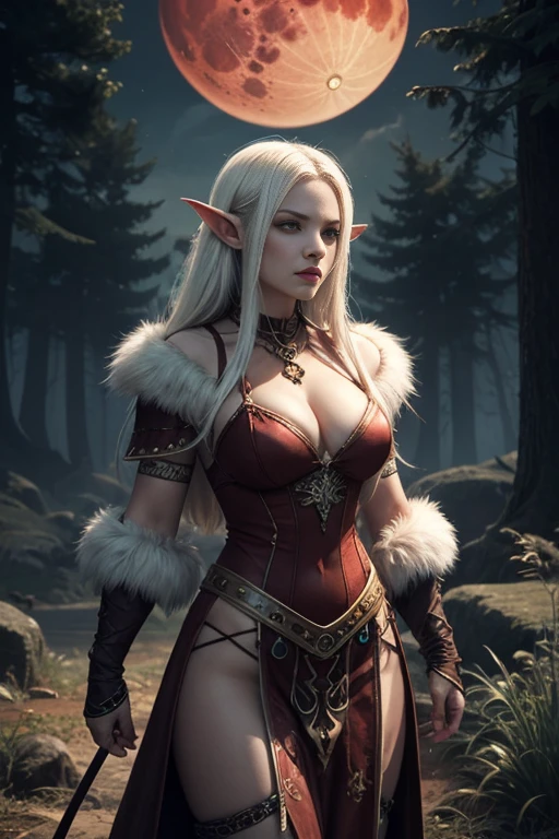 Ancient, Lost vampire tribe, Hylia, pale white skin, bloodmoon, fur armor, rings, female creature, prehistoric era,