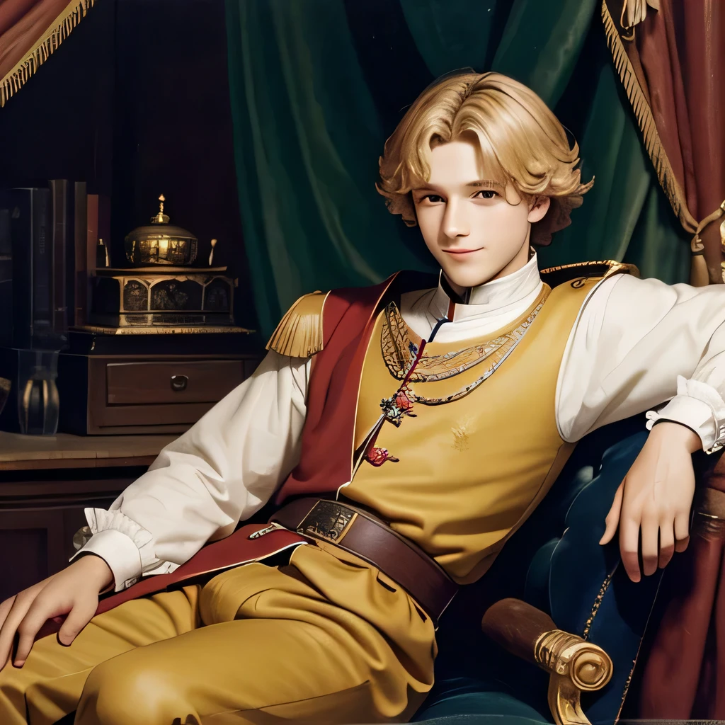 15th century oil painting, teenage czech prince, smiling teenage, blond young czech noble young man
