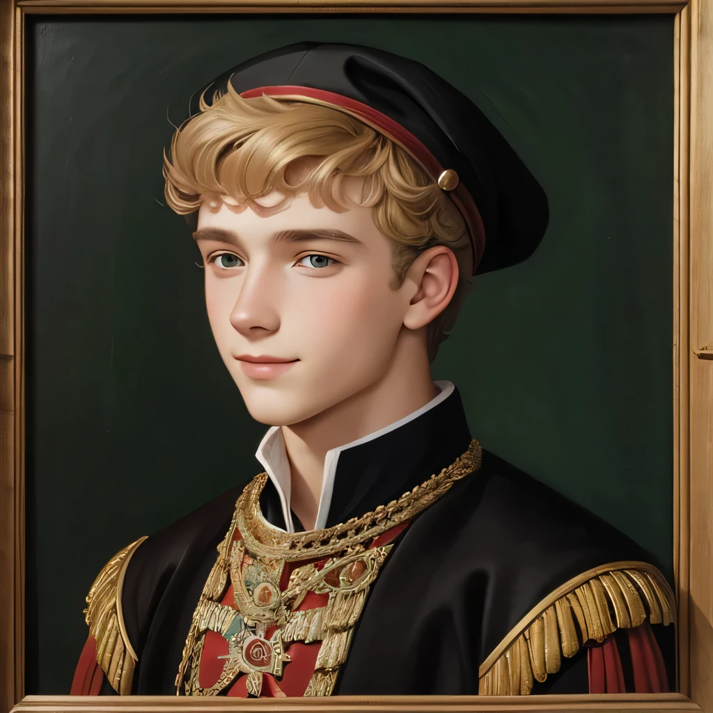 15th century oil painting, teenage czech prince, smiling teenage, blond young czech noble young man