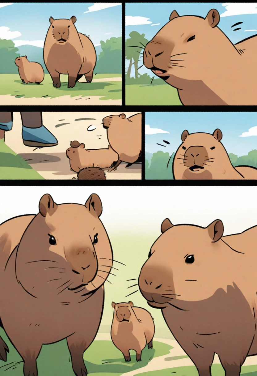 Playing with capybara, comic style