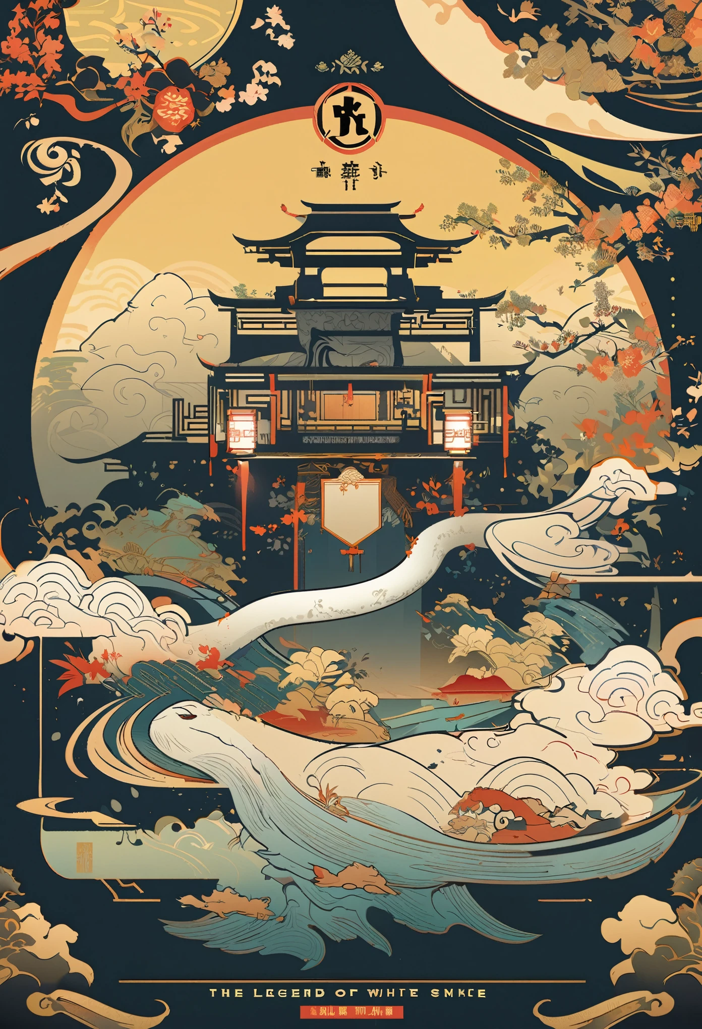cover page, Four major folk legends of ancient China, The Legend of the White Snake, Bai she zhuàn, flat Design, vector illustrations, graphic illustration, detailed 2d illustration, flat illustration, digital illustration, digital artwork,