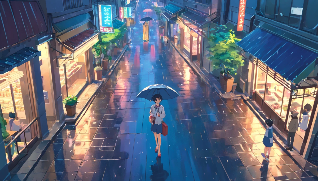 (High quality images)、(Detailed Images)、(((isometric)))、(midnight)、(City)、(rain)、nostalgic、There are a few people holding umbrellas