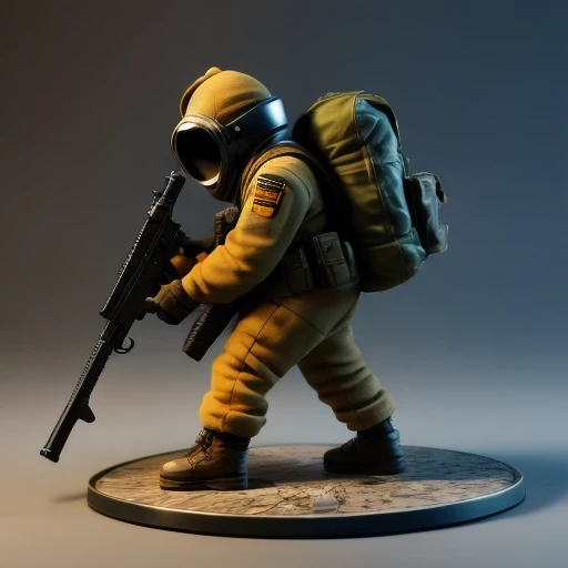 ((side angle))Alafud Soldier with gas mask and gun, Sanya Toys, Guerrilla, vinyl toy figurine, Highly detailed toys, Future combat equipment, Stop motion vinyl characters, Soldier, Marmoset Rendering, camouflage equipment, Octane Rendering”, Octane Rendering ”, Ninja, Vinyl Action Figures, Personagem pequeno. Unreal Engine 5,(((Pure cotton plush)))