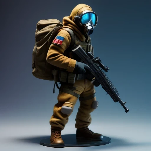 ((side angle))Alafud Soldier with gas mask and gun, Sanya Toys, Guerrilla, vinyl toy figurine, Highly detailed toys, Future combat equipment, Stop motion vinyl characters, Soldier, Marmoset Rendering, camouflage equipment, Octane Rendering”, Octane Rendering ”, Ninja, Vinyl Action Figures, Personagem pequeno. Unreal Engine 5,(((Pure cotton plush)))