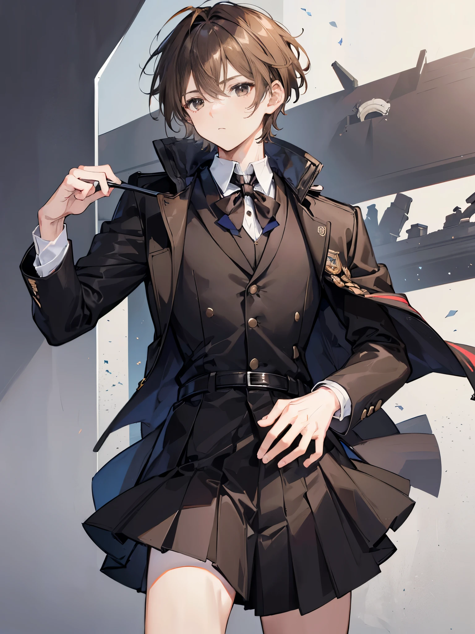 ((a boy)), Male Characters, ((individual)), ((light brown hair)), ((black eyes)), ((short hair)), ((school uniform)), ((black jacket))