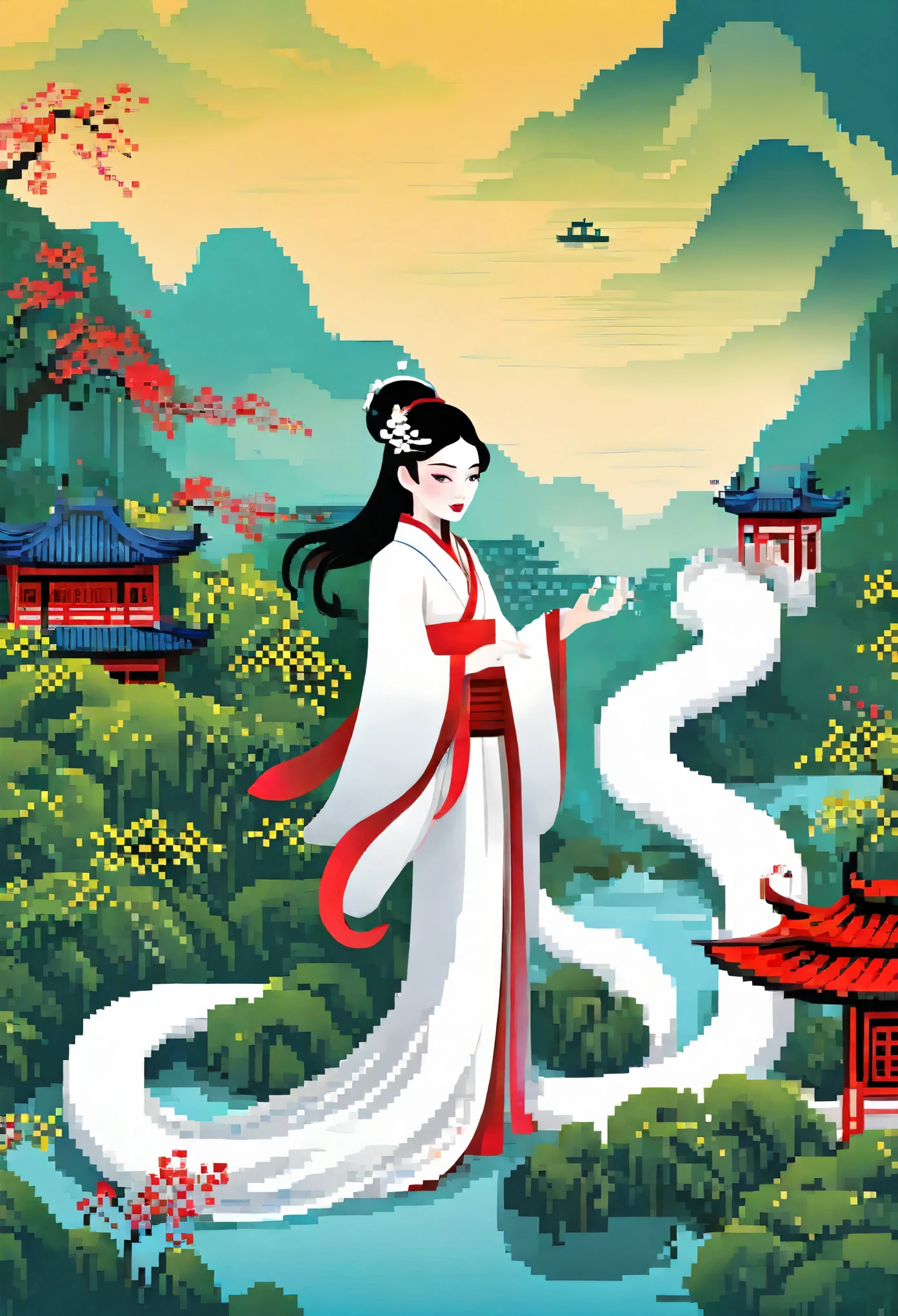 cover page, The Legend of the White Snake, Bai she zhuàn, flat Design, vector illustrations, graphic illustration, detailed 2d illustration, flat illustration, digital illustration, digital artwork,