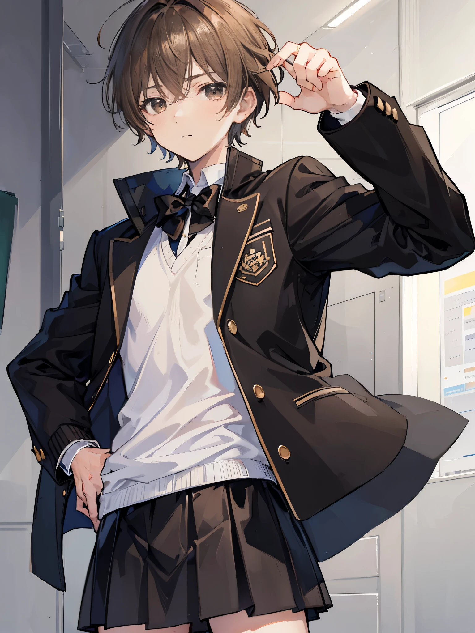 ((a boy)), Male Characters, ((individual)), ((light brown hair)), ((black eyes)), ((short hair)), ((school uniform)), ((black jacket))