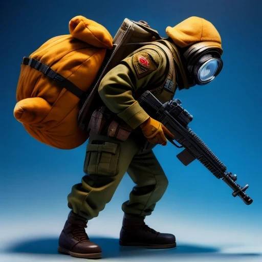 ((side angle))Alafud Soldier with gas mask and gun, Sanya Toys, Guerrilla, vinyl toy figurine, Highly detailed toys, Future combat equipment, Stop motion vinyl characters, Soldier, Marmoset Rendering, camouflage equipment, Octane Rendering”, Octane Rendering ”, Ninja, Vinyl Action Figures, Personagem pequeno. Unreal Engine 5,(((Pure cotton plush)))