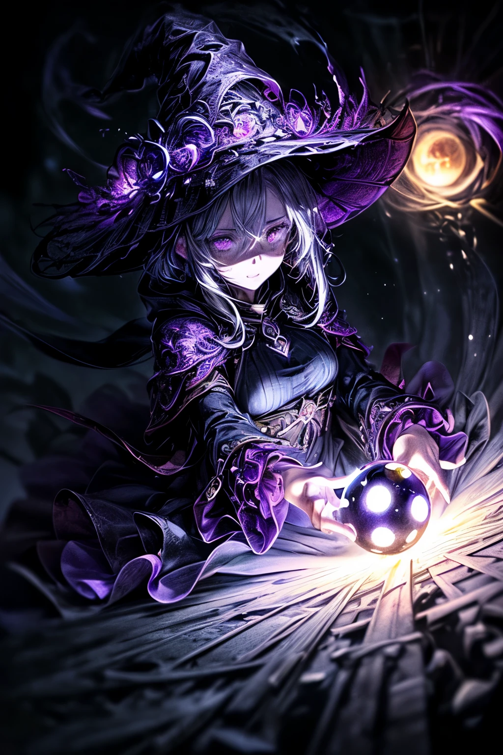 ((((masterpiece, highest quality, Super detailed, very_expensive_solve, big_file size, Full Color)))), ((((Modern stressful society)))), abstract illustration, CG, Dark worldview, Fantasy World, Big black vortex, darkness魔法, Wizard, （darkness）, Magical Vortex, ((Purple Magic)), Gothic Girl Costume, 