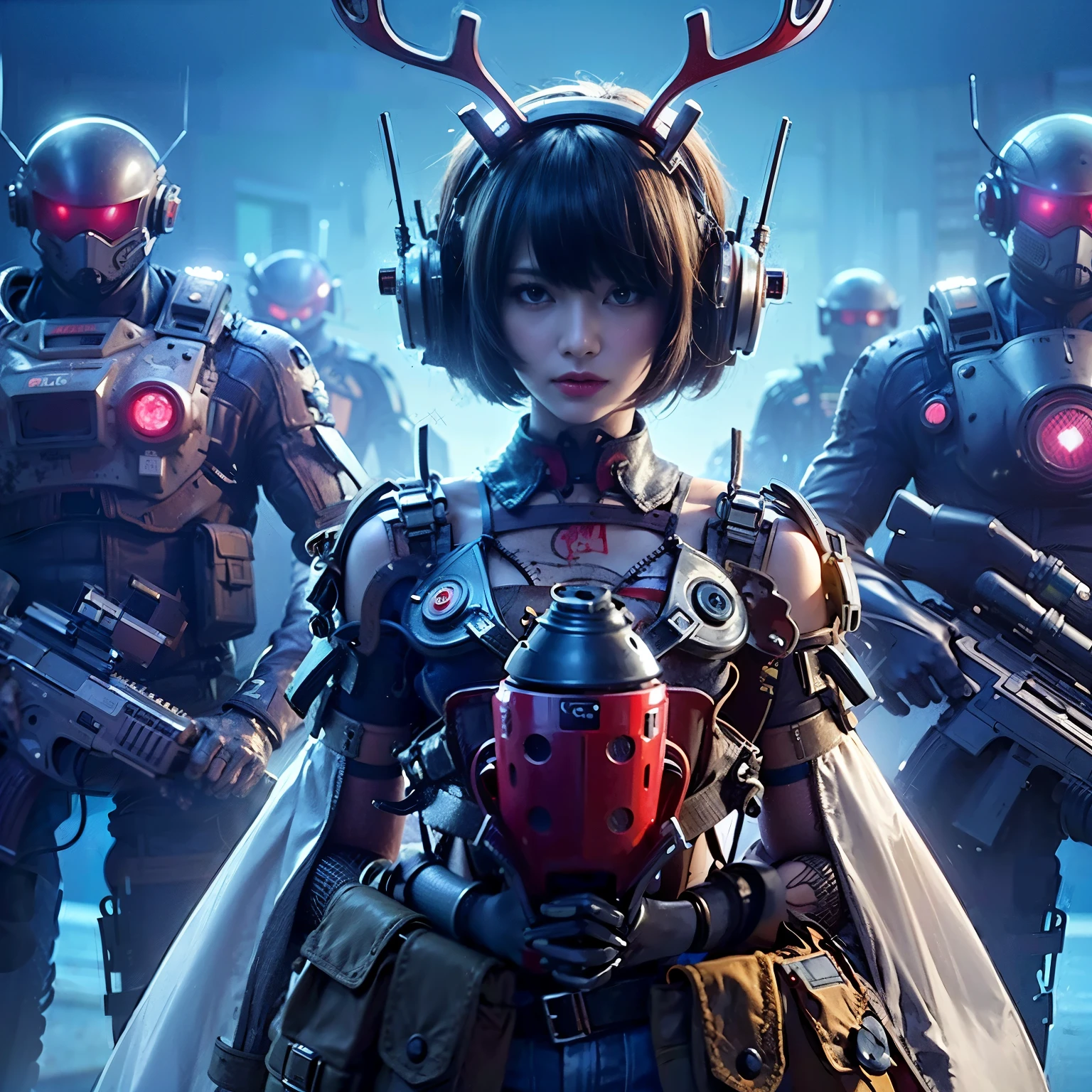 A close up of a person with a helmet and a gun - SeaArt AI
