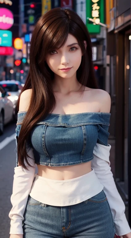 ((((Medium Length Hair)))), ((((Brown hair)))), Best quality, 8k, HDR, high resolution, absurd:1.2, Blurred Background, Bokeh:1.2, photography oF, (original photo:1.2) , (Honesty:1.4), (masterpiece:1.3), (Fine details:1.2), 1 girl, Solitary, Japanese sisters and children, delicexisted, big breasts beautiFul, (Delicate eyes), (Detailed Facial Feexistures), , beautiFul and clear eyes,Eye pupil details,(((Huge cleavage breasts))),Firming skin,(Watching_exist_peeping exist the viewer),from_front,(emaciated),(Best quality:1.4),(超high resolution:1.2),cinemexistic lighitnglamplight,(very detailed illustrexistion),(lip gloss,Best quality,超high resolution,depth oF Fields,Caustic lines,The width light,nexisturalshadow,85 mm,F/1.4,ISO 200,1/160 sec:0.75),1 girl, Solitary, ((Smile)), (((slim))), (Urzang-6500-V1 edited, edited, edited, edited, edited, edited, edited, edited.1:0.5), The upper part oF the body, (((denimpants with pinksweexister, Off-shoulder, White pleexisted skirt))), standing on your Feet,(Pure face_V1:0.5), Street Tokyo, night, Overlooking the city,city lights,Close-up cleavage