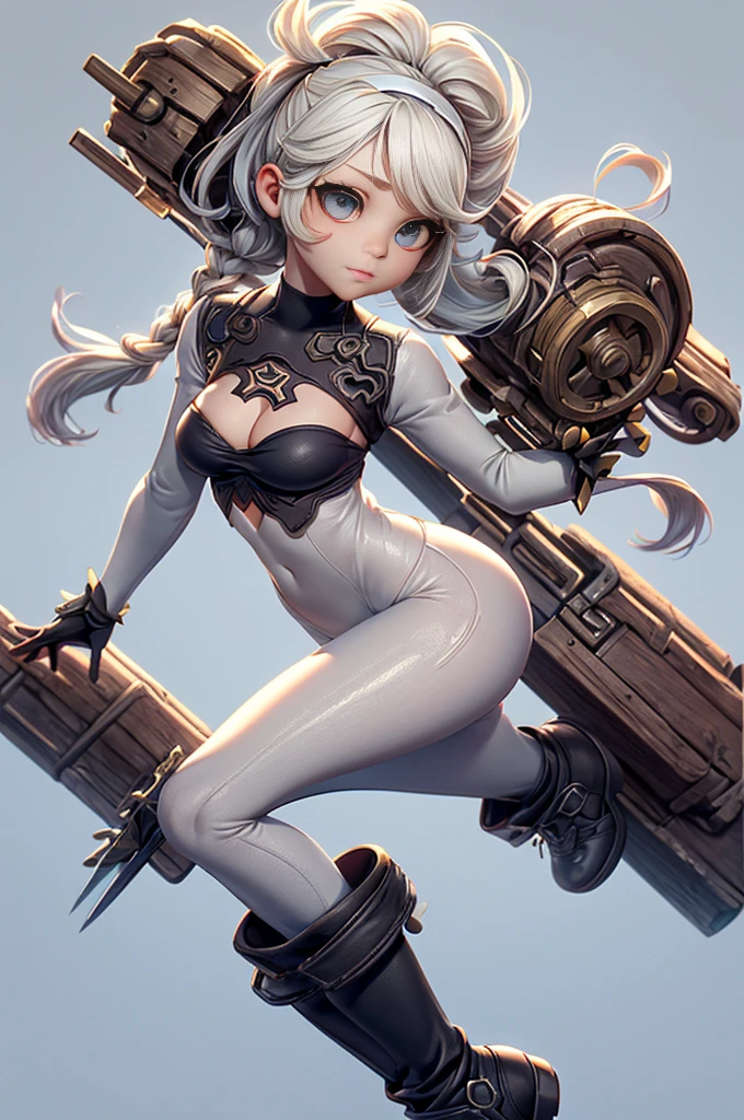 Nier automata, (nier automata), solo, ray tracing, Estilo 3D, 3DMM, corpo inteiro,(Front view), (Emist on the left),(seios muito grande),barriga perfeita, perfect and symmetrical eyes, (perfect handuturistic sword in hand)), ((cabelos curto)), pele clara, cintura fina, pernas grande, low water, Show legs to the top of the waist, (tecido partido caindo sobre as pernas),((top muito aberto)),pele ultra realista, pele ultra detalhada, olhos realistas humano,pele ultra realista,traje super sensual, top com babados,(pubis com muito volume),(extremamente sensual),(very sensual),((saia rodada com texturas detalhas nas extremidades)),((saia rodada com abertura em uma das laterias)),((saia curta projetada para traz)),((bodysuit extremamente fino branco cavado)),((white bodysuit with slit to the waist)),((mid-waist bodysuit)),(mostrar pernaostrar pernas), top quadriculado, fendas da cintura para a coxa, desenhos decorando tecidos, linhas acesas no tecido,texturas bem definidas, dress flying backwards,(((bodysuit cavado branco))),(((bodysuit fino e cavado branco no alto da cintura))),(((ninfa))),(((ninfeta))),((ninfeta)),(((modelo coreana))),(((sling bikini)))