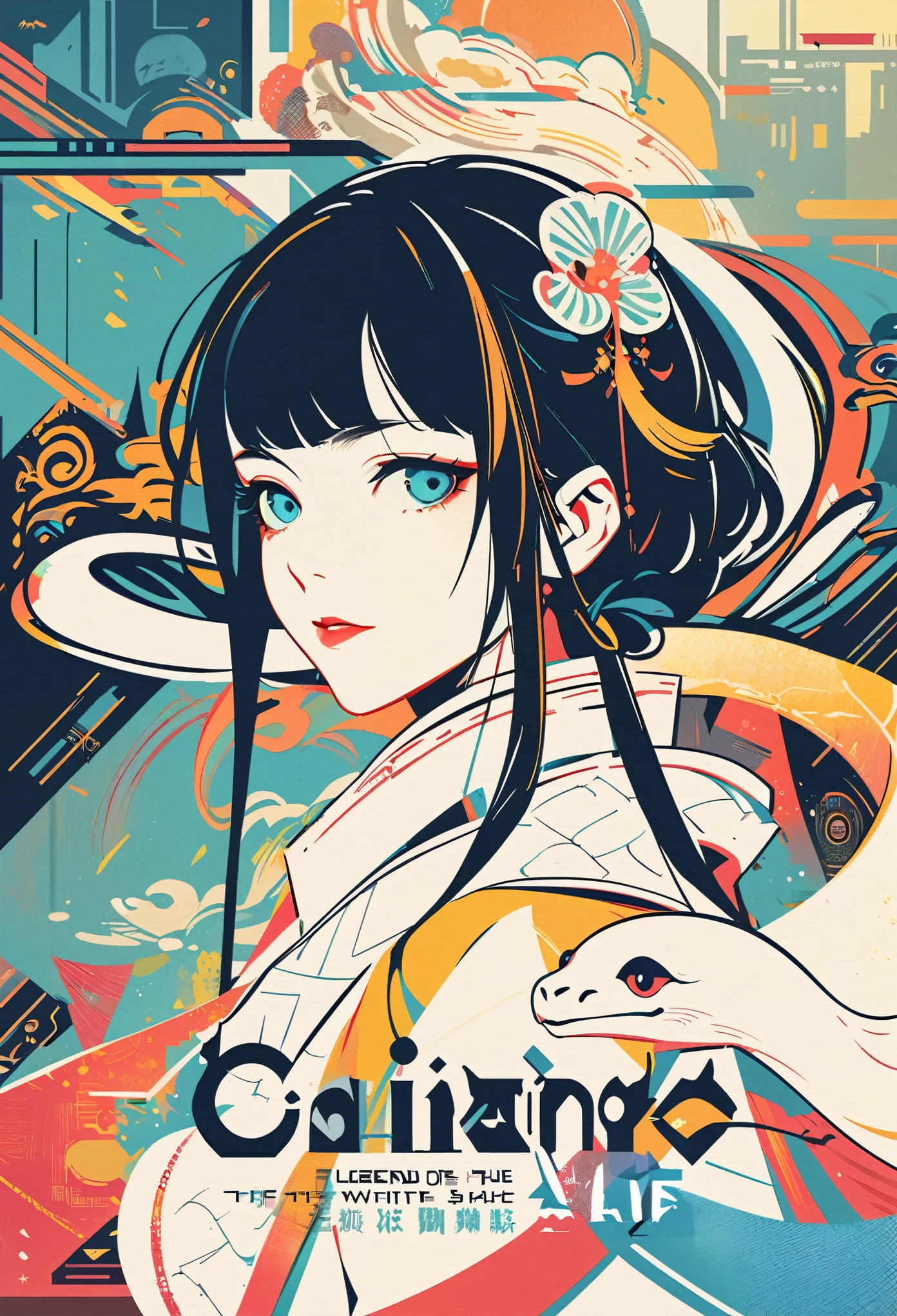 cover page, The Legend of the White Snake, Bai she zhuàn, flat Design, vector illustrations, graphic illustration, detailed 2d illustration, flat illustration, digital illustration, digital artwork,