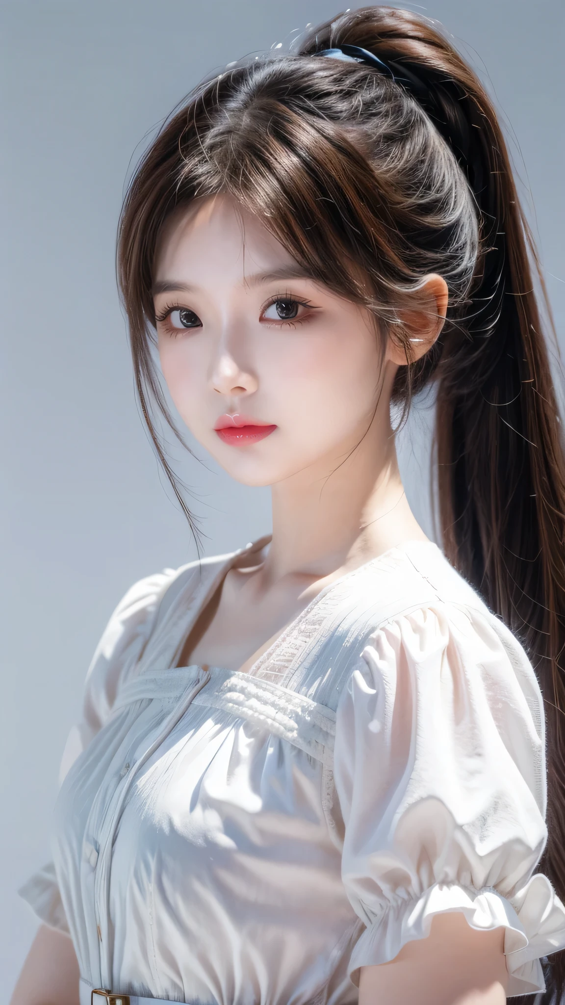 (1 Girl), masterpiece, best quality, Super exquisite illustrations, Very cute little girl, Very detailed beautiful face, Looking at the audience, 1 Girl, belt, close up, Looking at the audience, 4K, high resolution, ribbon, wild misunderstanding, blush, View, Double ponytail hairstyle, White background, Simple background, Thick outline, Purple Eyes, (sleep), Brown hair, Red Cliff, expression of love, ((Brown hair)), (Blood),