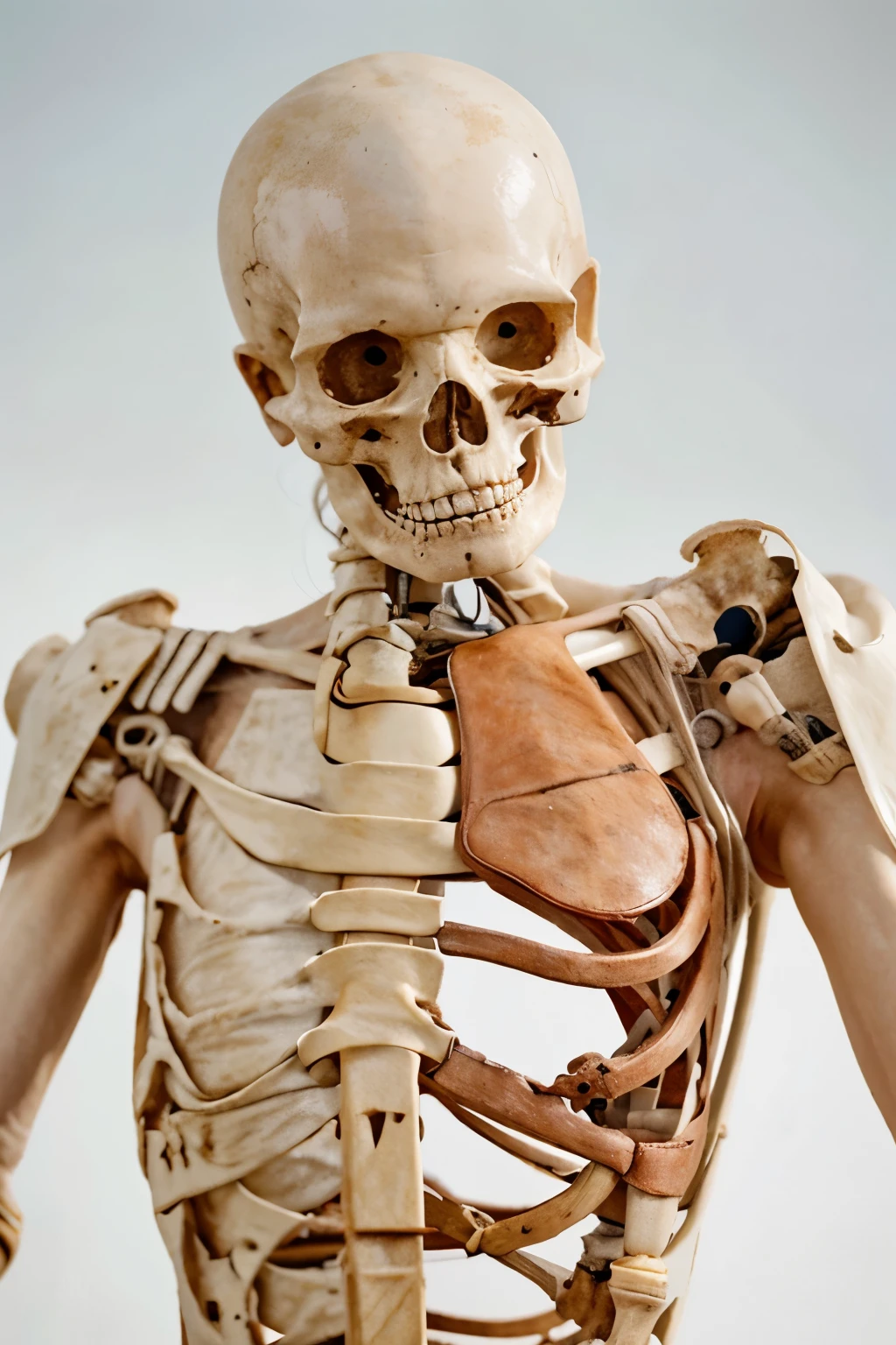 Create a Human skeleton showing dissection kit, hyper realistic,