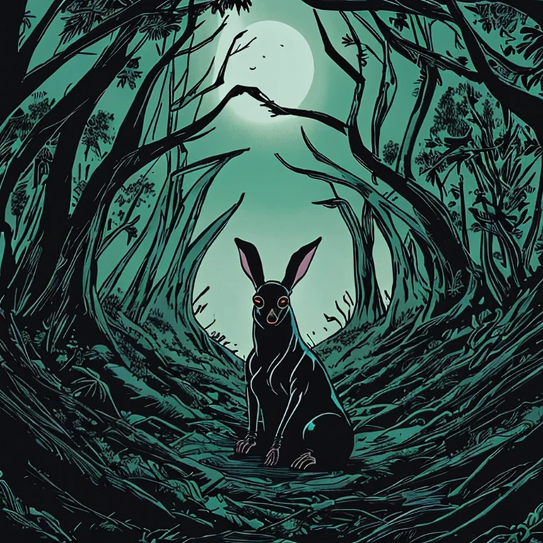 Conejo misterioso en bosque obscuro