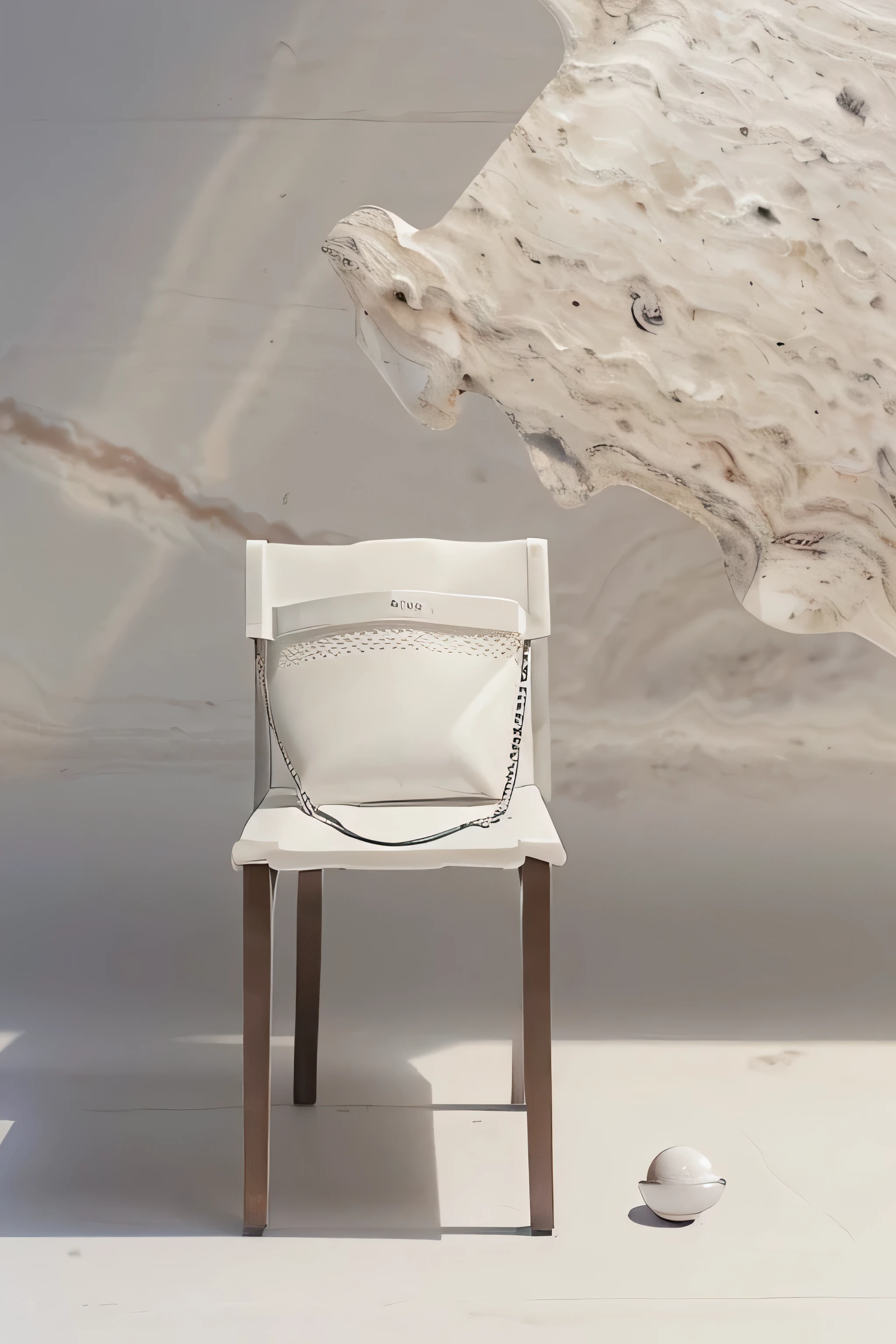 (((((White stone background)))))、(((A bag facing forward is sitting on a chair)))、Cafe、Cool、((((Like graphic art))))