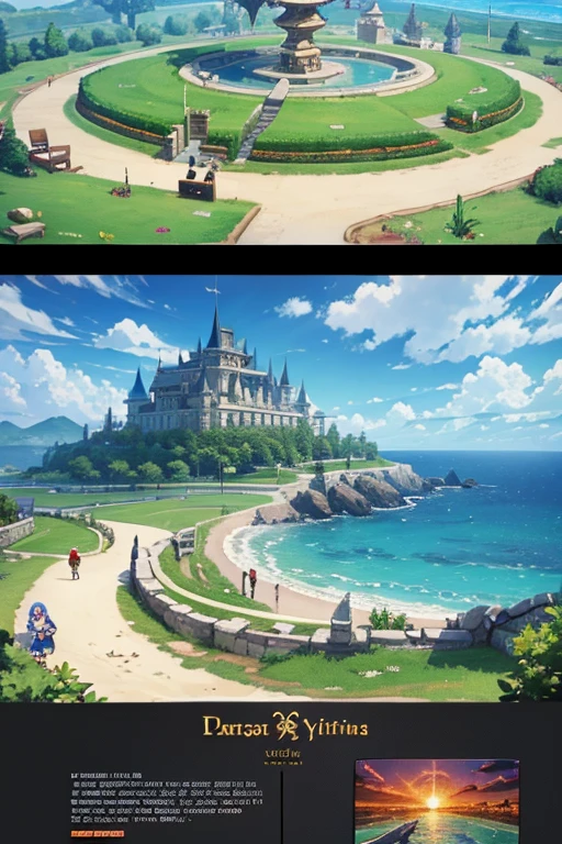 fantasy world, estilo isekai de anime, zona de comercio en la playa, estilo pixel art