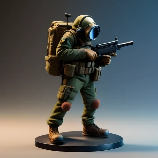 ((side angle))Alafud Soldier with gas mask and gun, Sanya Toys, Guerrilla, vinyl toy figurine, Highly detailed toys, Future combat equipment, Stop motion vinyl characters, Soldier, Marmoset Rendering, camouflage equipment, Octane Rendering”, Octane Rendering ”, Ninja, Vinyl Action Figures, Personagem pequeno. Unreal Engine 5,(((Pure cotton plush)))
