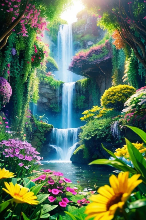 Ultra-Real 8K, Super detailed, (Highest quality digital illustration masterpiece of the Earth floating in space), ((no man)) (Beautiful earth illustration), (Vibrant green nature and vegetation), (flowering plant), ((waterfall)), (bright star), (Hyper Detail, Dynamic Camera), (Wide-angle), (astronomical lighting), (Vivid colors and saturation), (Trending on Artstation,