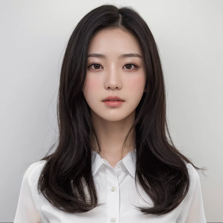 Best Quality, 8K, Masterpiece, (photo realistic:1.3), (hyper realistic:1.3), (Create an image maintaining the original base model hairstyle:1.5), (white shirt:1.4)