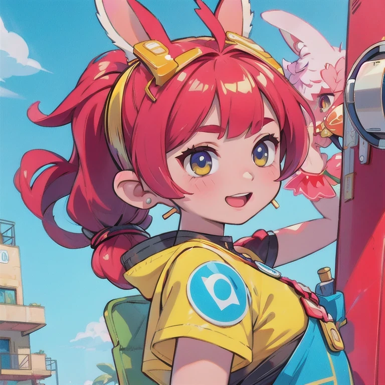 (masterpiece, best quality:1.2), 1girl, ((masterpiece, highest quality, Highest image quality, High resolution, photorealistic, Raw photo, 8K)), Retro Game, Nintendo, SEGA, Namco, Cyberpunk 1:25 miniatures,illustration,Side viewing angle,((Side viewing angle)),Wear gold wire-rimmed reflective sunglasses,Carry future weapons,very happy,Side viewing angle,whole body,three-dimensional,octane rendering,Perfect face,Collagen texture((flowing hair))((Gradient long fur rabbit ears))