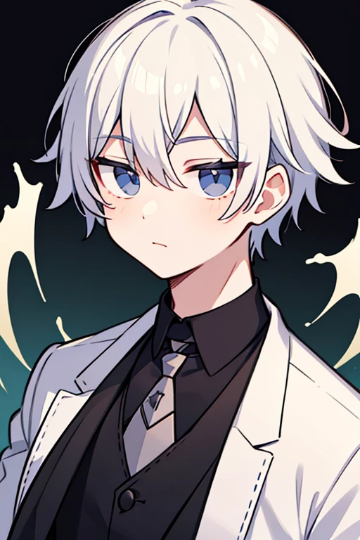 solo,1 boy,Boy with white hair,tmasterpiece,Handsome face,Clear facial features,black outfit,Concise background