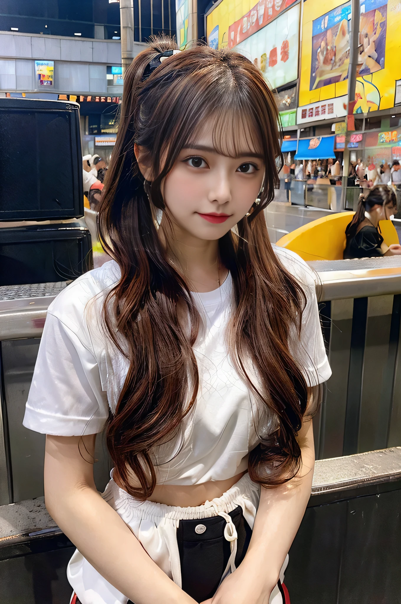 beer vendor、underwear、ponytail、brown hair、Sweating