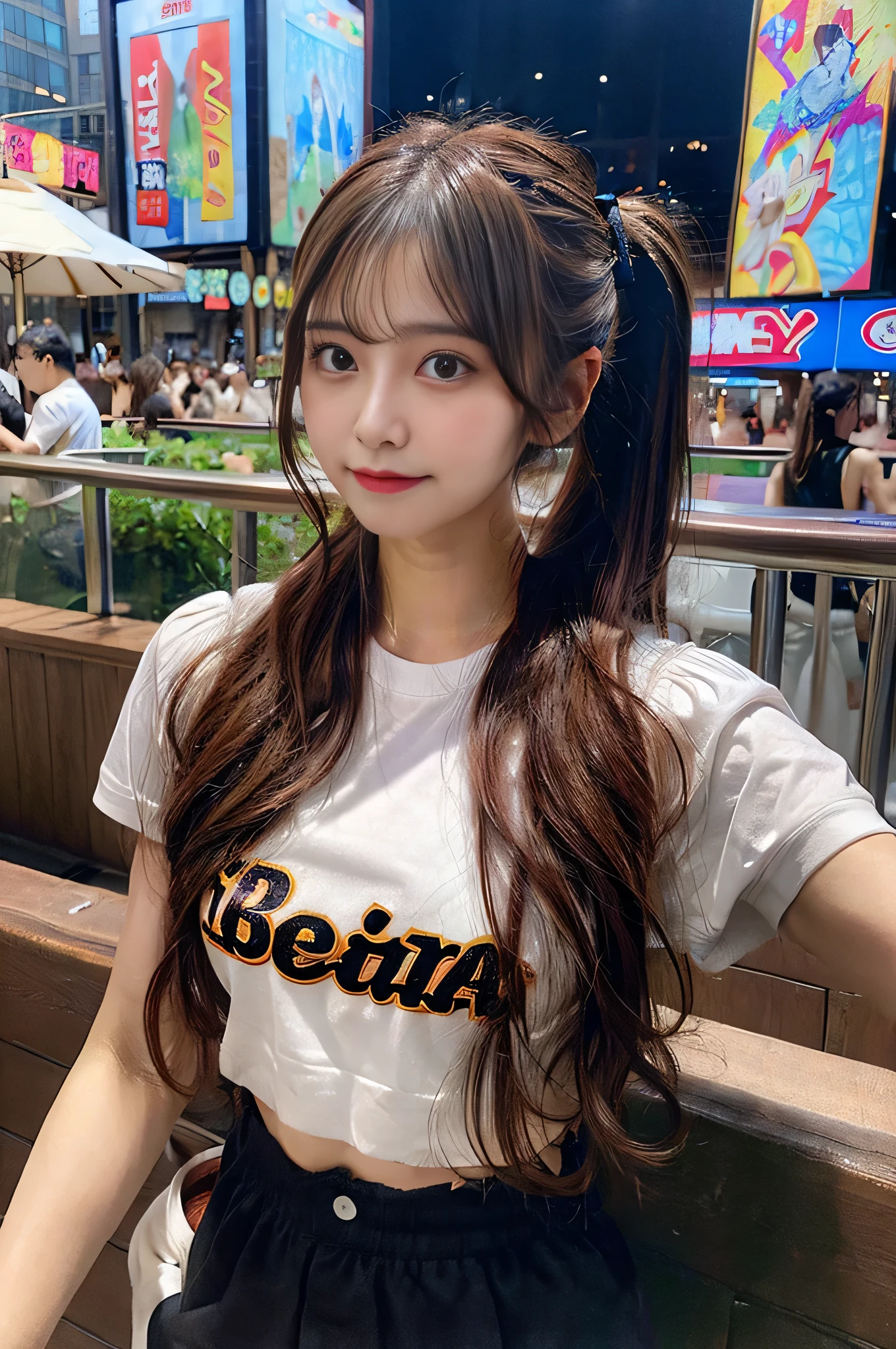 beer vendor、underwear、ponytail、brown hair、Sweating