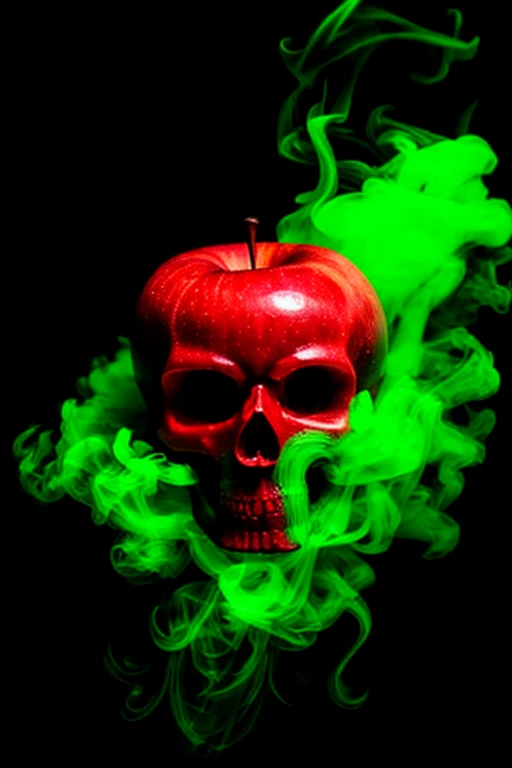 Apple, red green, skull shape, green smoke