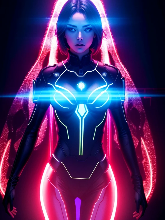 Glowing hologram Cortana, (hologram:1.4), (sexy:1.4), glowing, in a digital world, cinematic scene, detailed background, piercing eyes, masterpiece, best quality, high quality, intricate, ultra detailed, highres, absurdres, 16k resolution