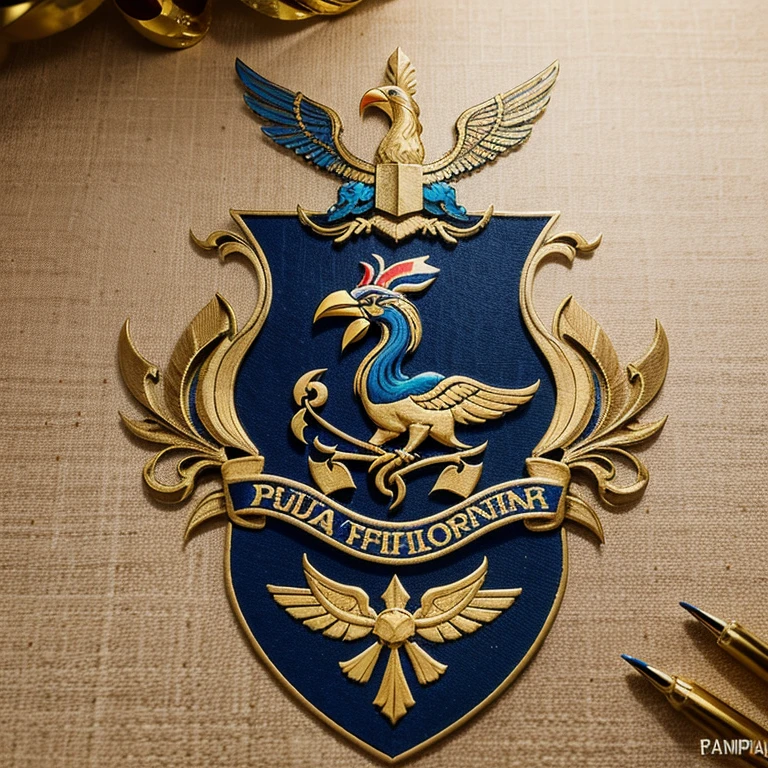 Design a logo for the Royal Force of Ophir in the Philippines, incorporating traditional Filipino symbols such as the sarimanok, a legendary bird, and the sampaguita flower, representing purity and resilience, against a backdrop of the Philippine flag's colors.