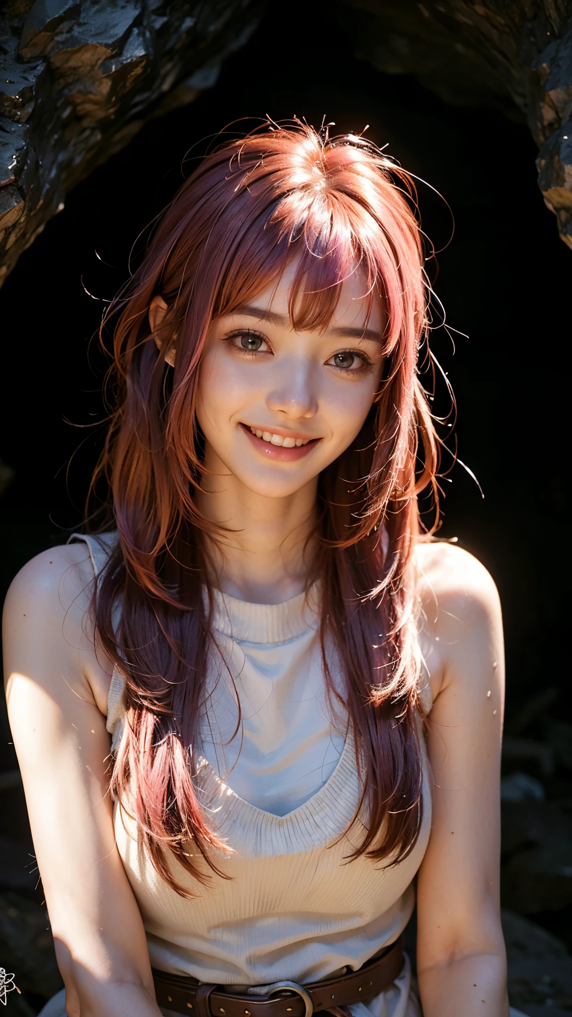 highest quality, masterpiece, Ultra-high resolution, (Realistic:1.6),Smart Body, (Close-up portrait) RAW Photos, 1 girl,22 years old,((I'm showing my teeth and smiling)),((Jet black dress)),((Big smile)),((look up)),((Random cute poses)),,((Passionate light pink haired girl )),((Short bangs)),