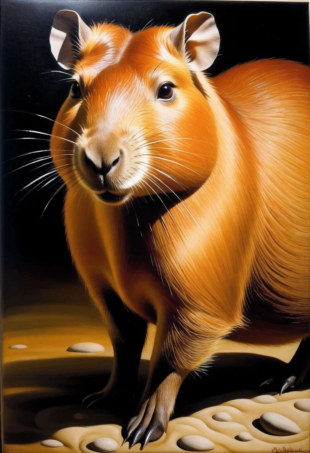 Tamara Lempicka painting , Capybara, oil on canvas, full compliance with the style of Tamara De lempicka