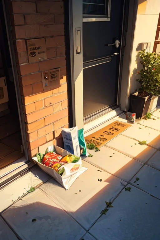 many food wrappers were still unopened, just left on the front door of the house