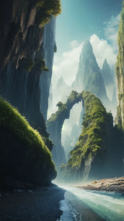 masterpiece, 最high quality, high quality, Very detailed CG unity 8k wallpaper, scenery, Outdoor, null, cloud, Day, No humans, Mountain, landscape, water, wood, blue null, waterfall, cliff, nature, lake, river, cloudy null,Award-winning photography, Bokeh, Depth of written boundary, High resolution, bloom, chromatic aberration ,Realistic,Very detailed, Trending on Artstation, Trending on CGSociety, Complex, Attention to detail, dramatic, art:mid journey