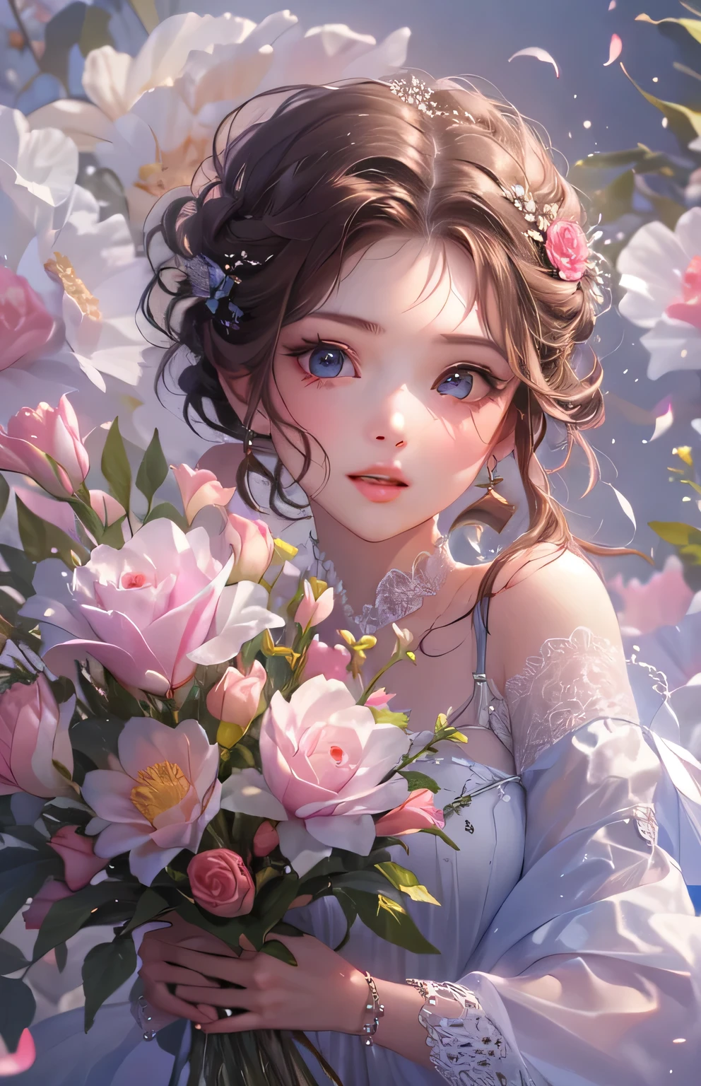 ((highest quality)), ((masterpiece)), (Get used to it), Perfect Face , beautiful girl , bouquet ,