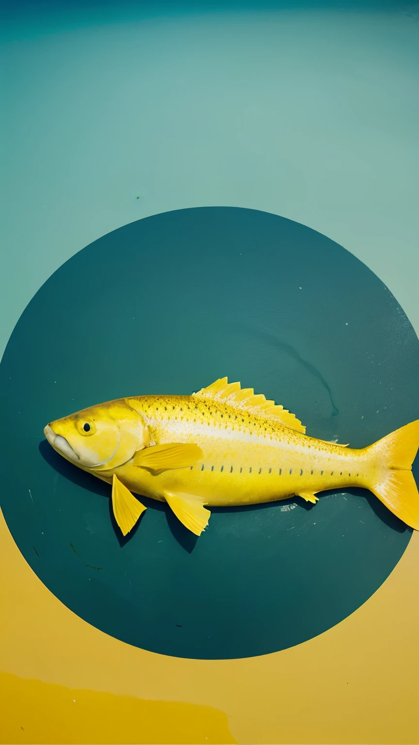 The background is plain bright yellow, add sea elements below and add a catfish image