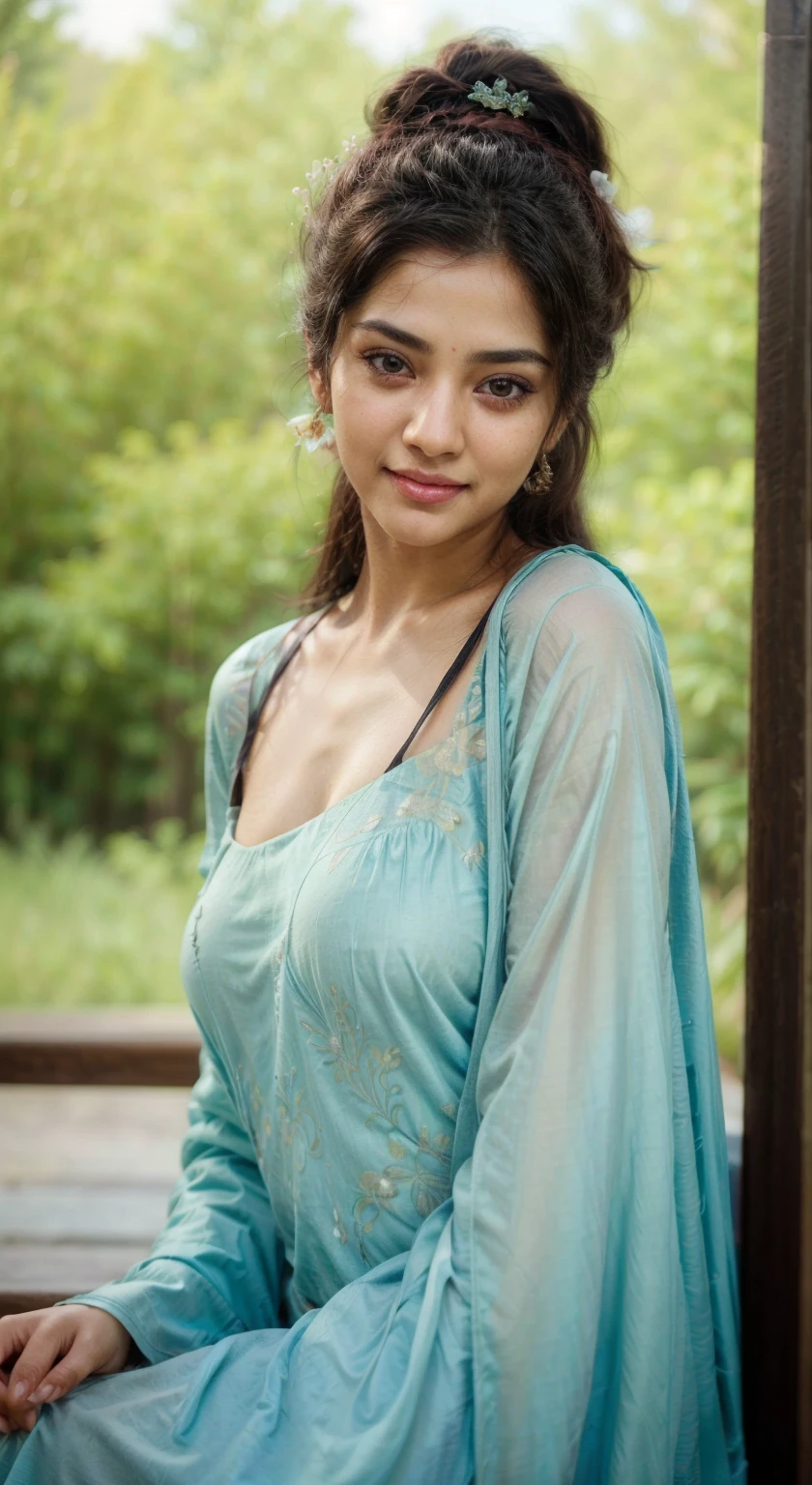 south asian facial features. girl. Should look very beautiful. pretty. Highly detailed and hyper realistic. The skin texture should be highly detailed and extremely accurate. thick black hair and brown eyes. Face must be accurate. Highly detailed face and facial features. Extremely accurate representation of face and facial features. Face should be highly detailed and hyper realistic. Every thing from the body should be extremely perfect and realistic. hyper realistic. Skin texture is natural and realistic. Face is realistic and extremely detailed. Eyes are detailed and accurate. Highly accurate. eyes should be realistic and accurate. hyper detailed. perfect details. realistic proportions. hyper realistic skin texture. smiling. black eyes. eyes are black.