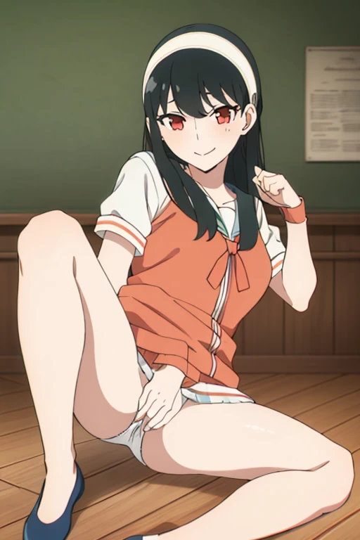 (masterpiece, highest quality: 1.2), alone, 1 girl, alone, ((Cotton panties with crotch)),,(((Squirting))),Sailor suit,your heather, smile, Mouth closed, View your viewers, Long 黒 hair, head band, Earrings, Big Breasts, Medium Waist, Medium Hips, wide thighs, Embarrassing, charm, smiling with her Mouth closed, Good move...., Excellent anatomy,Browsing Caution,classroom,,Sailor suit,,(((put your hand inside your panties))), (( Masturbating by touching the vagina with your fingers)), love juice spilling on the floor, liquid splashing from girl'Between the legs,whole body,nsfw,sitting on desk,love juice spilling on the floor, liquid splashing from girl'Between the legs,