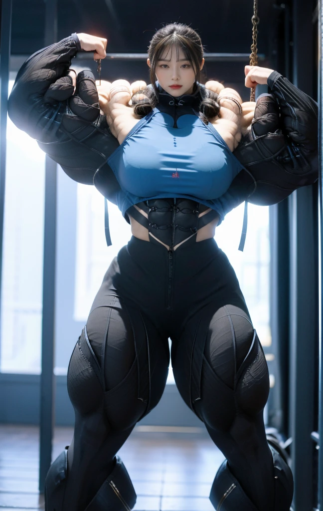 8K、highest quality、Masterpiece、High resolution、Surreal、Very detailed、whole body、Gym、Training Gym、Japanese Beautiful Girl、、Moist skin texture、(黒いTraining wear)、(黒いTraining pants)、(Large women)、(Beautiful Muscles:1.2)、(Big muscles:1.2)、(Well-balanced muscles:1.2)、(Incredibly large muscles:1.2)、(Insanely large muscles:1.2)、(Big Breasts:1.2)