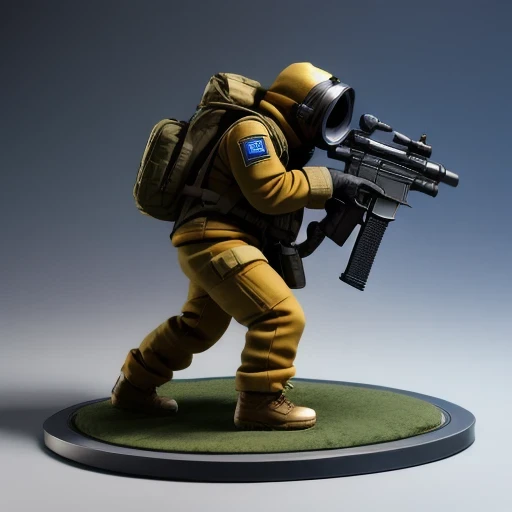 ((side angle))Alafud Soldier with gas mask and gun, Sanya Toys, Guerrilla, vinyl toy figurine, Highly detailed toys, Future combat equipment, Stop motion vinyl characters, Soldier, Marmoset Rendering, camouflage equipment, Octane Rendering”, Octane Rendering ”, Ninja, Vinyl Action Figures, Personagem pequeno. Unreal Engine 5,(((Pure cotton plush)))