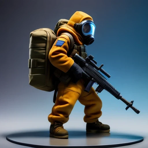((side angle))Alafud Soldier with gas mask and gun, Sanya Toys, Guerrilla, vinyl toy figurine, Highly detailed toys, Future combat equipment, Stop motion vinyl characters, Soldier, Marmoset Rendering, camouflage equipment, Octane Rendering”, Octane Rendering ”, Ninja, Vinyl Action Figures, Personagem pequeno. Unreal Engine 5,(((Pure cotton plush)))