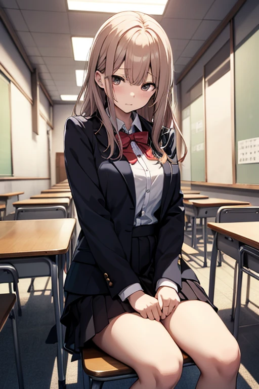 Isshiki Iroha、after school、An empty classroom、alone、uniform、blazer、Sit on a chair、masturbation behavior
