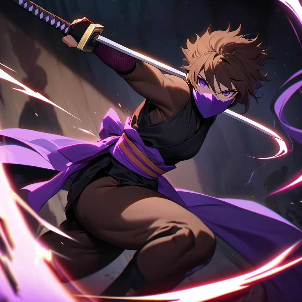 (best quality, highres, ultra-detailed), capybara, teenage humanoid, sexy ninja assassin, violet flowing ribbon mask, violet sash, short coarse brown fur, weapons, stealthy, agile, confident, martial arts, katana, throwing stars, nimble movements, lurking in shadows, moonlit night, mysterious atmosphere, intense focus, powerful strikes, deadly precision, acrobatic flips, cunning strategy, silent footsteps, elegant poses, determined expression, contrasting colors, dynamic composition, dramatic lighting, intense colors, vibrant hues, captivating artwork