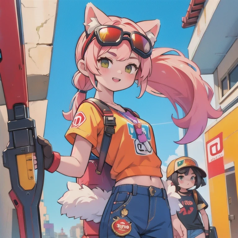 (masterpiece, best quality:1.2), 1girl, ((masterpiece, highest quality, Highest image quality, High resolution, photorealistic, Raw photo, 8K)), Retro Game, Nintendo, SEGA, Namco, Cyberpunk 1:25 miniatures，illustration，Side viewing angle，（（Side viewing angle）），Wear gold wire-rimmed reflective sunglasses，Carry future weapons，very happy，Side viewing angle，whole body，three-dimensional，octane rendering，Perfect face，Collagen texture((flowing hair))（（Gradient long fur rabbit ears））